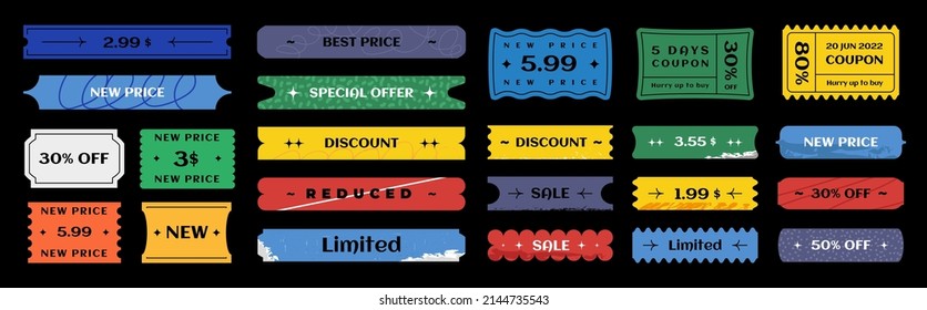 Set of long horizontal shapes vector price tags,