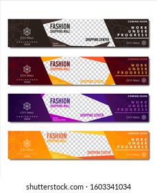 Set of long landscape banners in different colors with space for photo & text ,opening new mall. business web design template. can use for landing page, banner, cover, bifold, flyer and social media