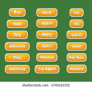 Set of Long Mobile Game Buttons with Icons - Graphical User Interface Kit