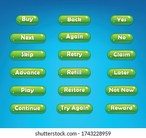 Set of Long Mobile Game Buttons with Icons - Graphical User Interface Kit
