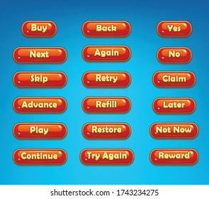 Set of Long Mobile Game Buttons with Icons - Graphical User Interface Kit