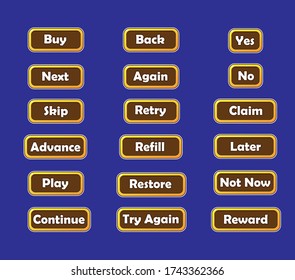 Set of Long Mobile Game Buttons with Icons - Graphical User Interface Kit