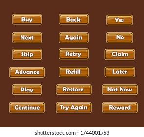 Set of Long Mobile Game Buttons with Icons - Graphical User Interface Kit