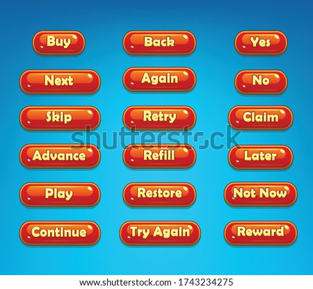 Set of Long Mobile Game Buttons with Icons - Graphical User Interface Kit