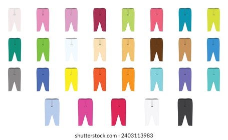 set of long pants in different colors isolated on white background