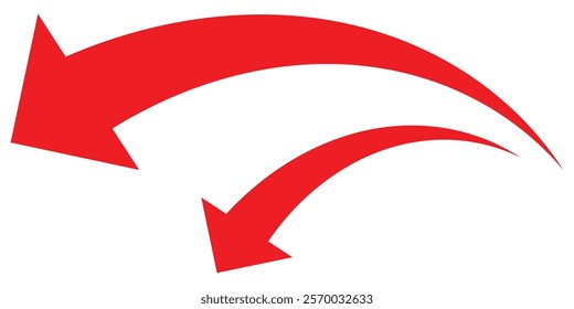Set long Red curve arrow icon vector . Red curve arrow icon set. long arrow icon set. curve arrow vector illustration.