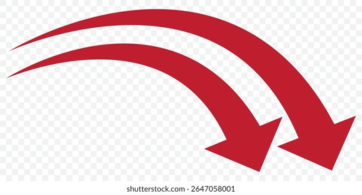 Set long Red curve arrow icon vector . Red curve arrow icon set. long arrow icon set. curve arrow vector illustration on Transparent Background. EPS 10.