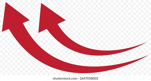 Set long Red curve arrow icon vector . Red curve arrow icon set. long arrow icon set. curve arrow vector illustration on Transparent Background. EPS 10.