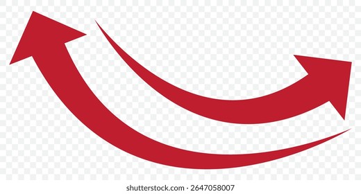 Set long Red curve arrow icon vector . Red curve arrow icon set. long arrow icon set. curve arrow vector illustration on Transparent Background. EPS 10.