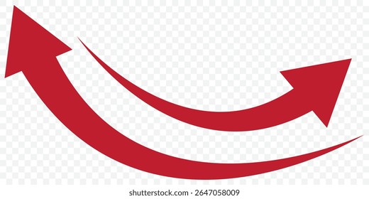 Set long Red curve arrow icon vector . Red curve arrow icon set. long arrow icon set. curve arrow vector illustration on Transparent Background. EPS 10.