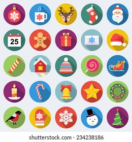 Set of long shadow Christmas icons in flat design with long shadows