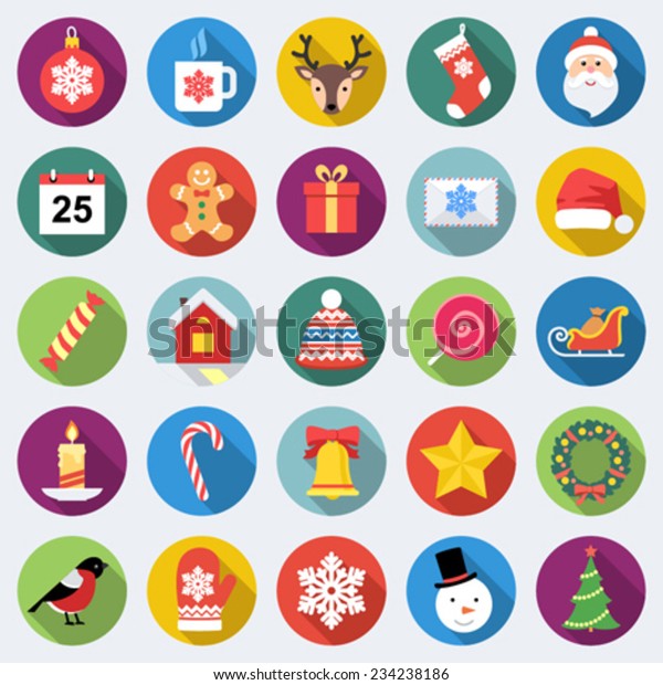 Set Long Shadow Christmas Icons Flat Stock Vector (Royalty Free ...