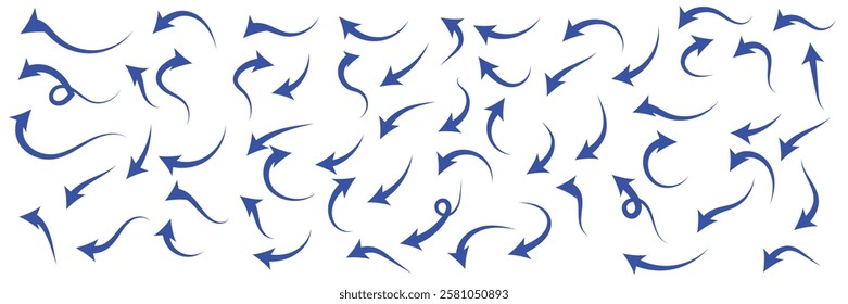 Set long and Short blue curve arrow icon vector . blue curve arrow icon set. long arrow icon set. curve arrow vector illustration.