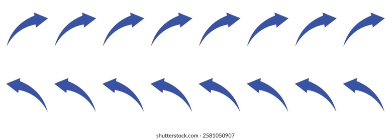 Set long and Short blue curve arrow icon vector . blue curve arrow icon set. long arrow icon set. curve arrow vector illustration.