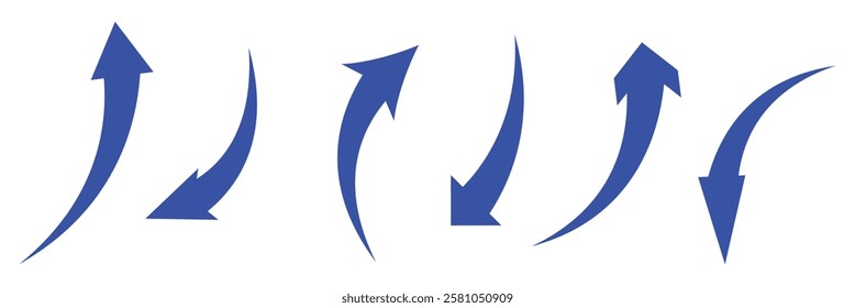 Set long and Short blue curve arrow icon vector . blue curve arrow icon set. long arrow icon set. curve arrow vector illustration.