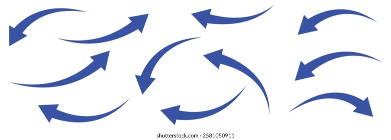 Set long and Short blue curve arrow icon vector . blue curve arrow icon set. long arrow icon set. curve arrow vector illustration.