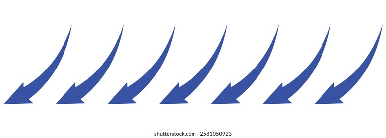 Set long and Short blue curve arrow icon vector . blue curve arrow icon set. long arrow icon set. curve arrow vector illustration.