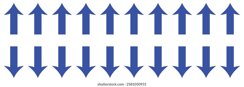 Set long and Short blue curve arrow icon vector . blue curve arrow icon set. long arrow icon set. curve arrow vector illustration.