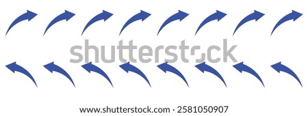 Set long and Short blue curve arrow icon vector . blue curve arrow icon set. long arrow icon set. curve arrow vector illustration.