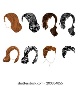 Set long and short hair  natural and silhouette Vector Illustration 