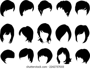 Set long and short hair natural and silhouette Vector Illustration