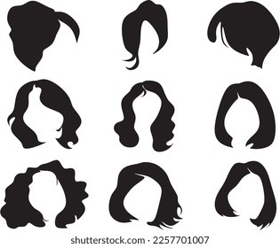 Set long and short hair natural and silhouette Vector Illustration