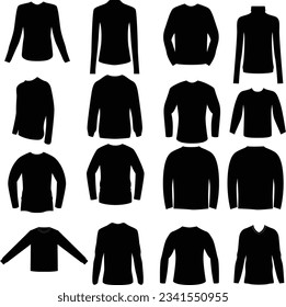 Set of long sleeve icon mock-up vector.  Long sleeve t-shirt template illustration