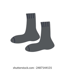 Set of long socks gray isolated on white background, flat doodle illustration isolate on white , fashion basic wardrobe .