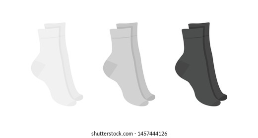 Set Of Long Socks White, Gray, Black, Isolated On White Background