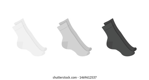 Set of long socks white, gray, black, isolated on white background