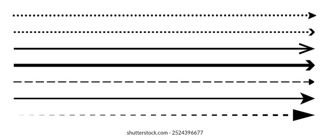 Set of long straight vector arrows