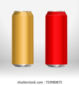 Set of long, tall cans in two colors. Golden and red.