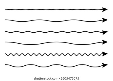 Set of long wavy, zigzag line vector arrows