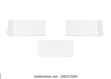 Set of long white cardboard boxes isolated on white background. Set of blank product packaging boxes isolated. Realistic Cardboard box, container, packaging. Mock Up Template Ready For Your Design