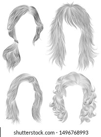 set long woman hairs  . black  pencil drawing sketch .
 women fashion beauty style. tail .
 fringe curls cascade.
