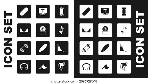 Set Longboard or skateboard, Skateboard wheel, park, Tool allen keys, tool,  and  icon. Vector