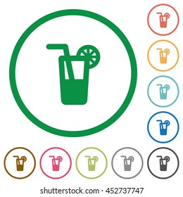 Set of Longdrink color round outlined flat icons on white background