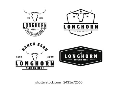 set of longhorn ranch logo design vintage retro badge and label