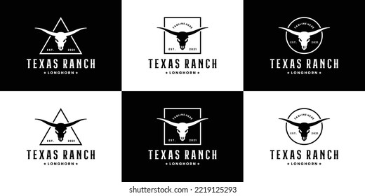 set of longhorn texas ranch logo design. side country, buffalo, cow, bull,
