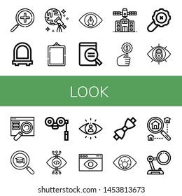 Set of look icons such as Zoom in, Mirror, Discovery, View, Magnifying glass, Planetarium, Search, Searching, Binoculars, Visibility, Visual, Bow tie, Eye , look