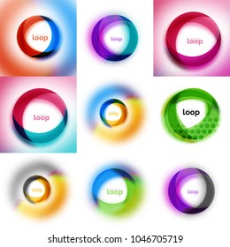 Set of loop, infinity business icons, abstract concept created with transparent shapes and blurred effects. Vector illustration