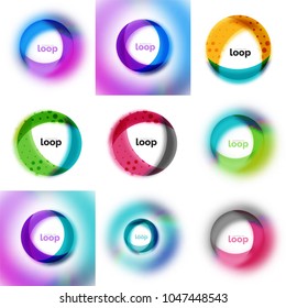 Conjunto de bucle, iconos de negocios infinitos, concepto abstracto creado con formas transparentes y efectos borrosos. Ilustración del vector