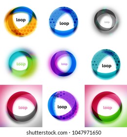 Set of loop, infinity business icons, abstract concept created with transparent shapes and blurred effects. Vector illustration