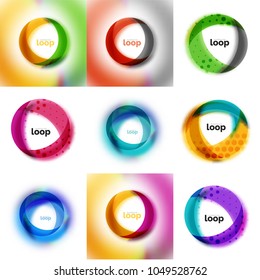 Set of loop, infinity business icons, abstract concept created with transparent shapes and blurred effects. Vector illustration