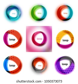 Set of loop, infinity business icons, abstract concept created with transparent shapes and blurred effects. Vector illustration