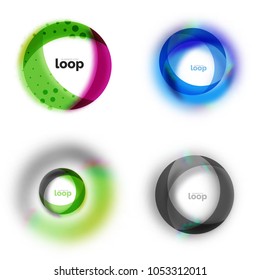 Set of loop, infinity business icons, abstract concept created with transparent shapes and blurred effects. Vector illustration