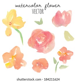 Set of Loose Abstract Watercolor Flowers Vector Clip Ar Elements