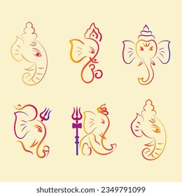 Set Set von Lord Ganesha Gradient Line Art, Kollektion für Ganesh Chatthi Puja Template Design