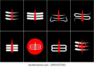 Set of Lord Shiva's Red tilak with white stripes isolated on Black background - vector illustration