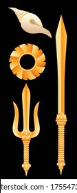 Juego de armas de Lord Vishnu. Vector gráfico